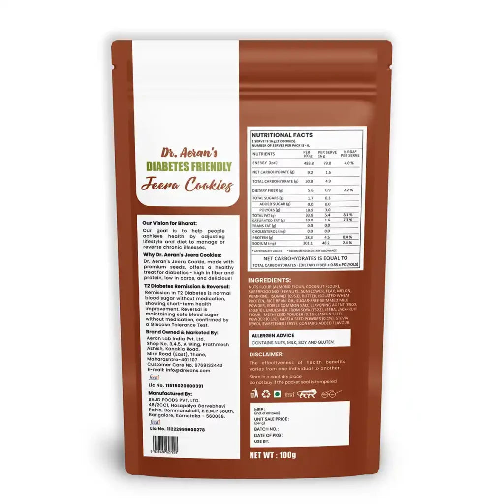 Dr. Aeran’s Diabetes Friendly Jeera Cookies - Pack of 3(100gm each)
