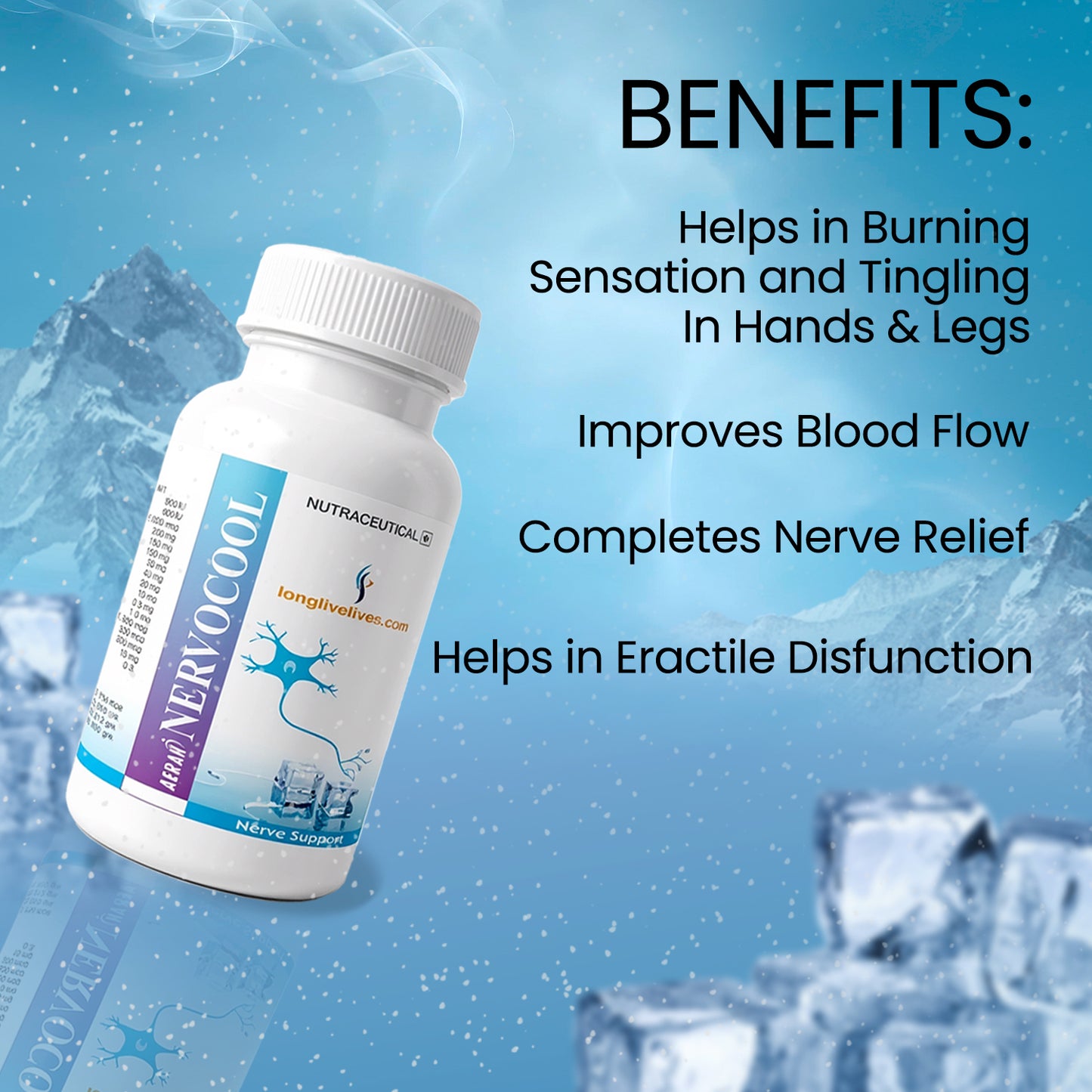Longlivelives Nervocool | Neuropathy Relief : To reduce tingling and numbness of foot | For Diabetic peripheral neuropathy | Nutritional supplements