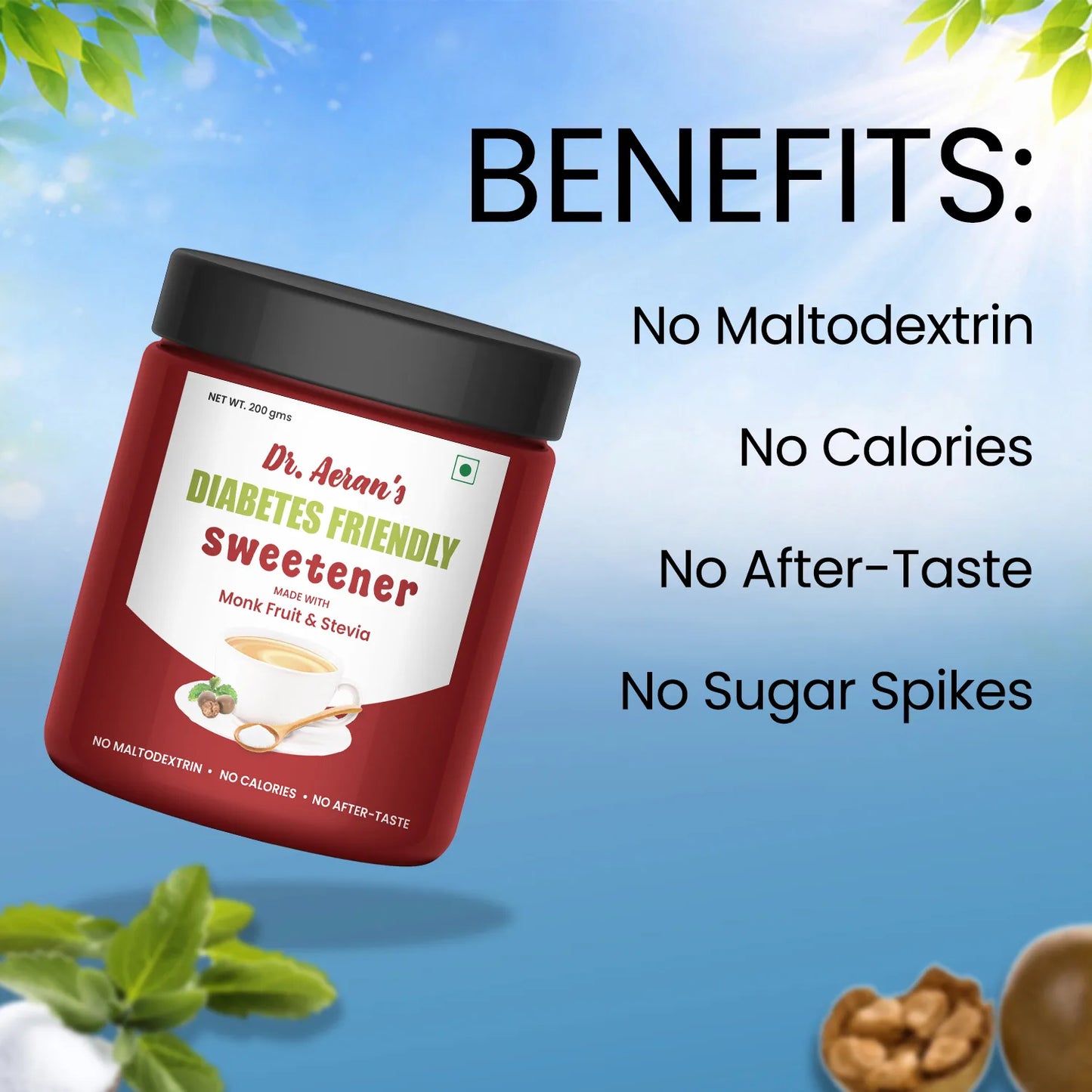 Zero Sugar Monk Fruit Sweetener – 1:1 Sugar Replacement, Zero Calorie & Keto Friendly