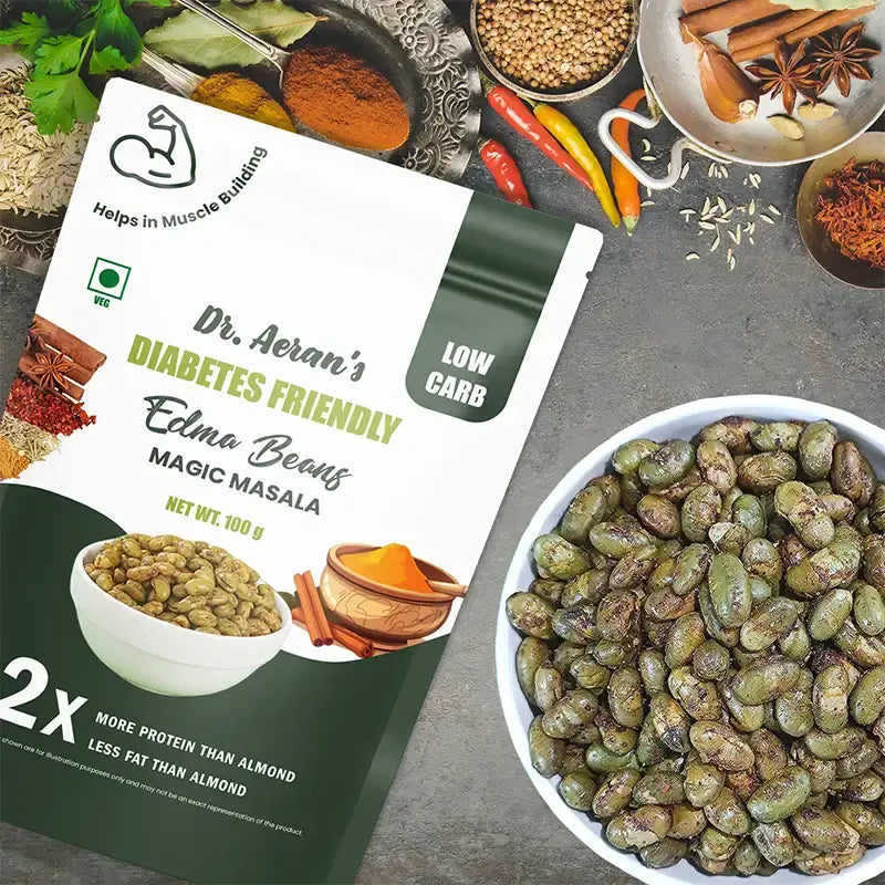 Dr. Aeran’s Diabetes Friendly Edma Beans Masala | Dried & Roasted Edamame(pack of 3 - 100gm each)