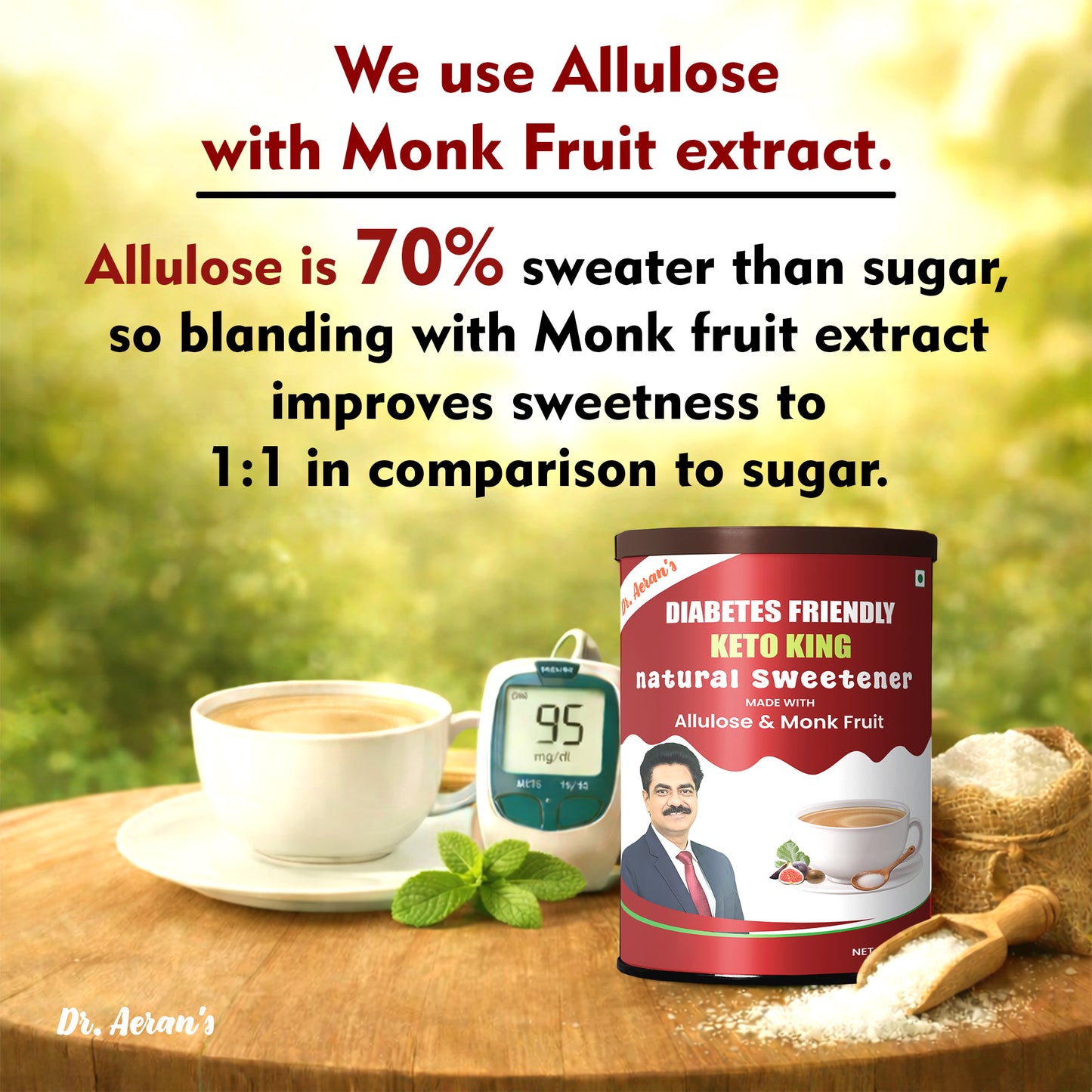 Allulose & Monk Fruit Keto King Natural Low Calorie Sweetener | Zero Sugar Substitute | Diabetes Friendly