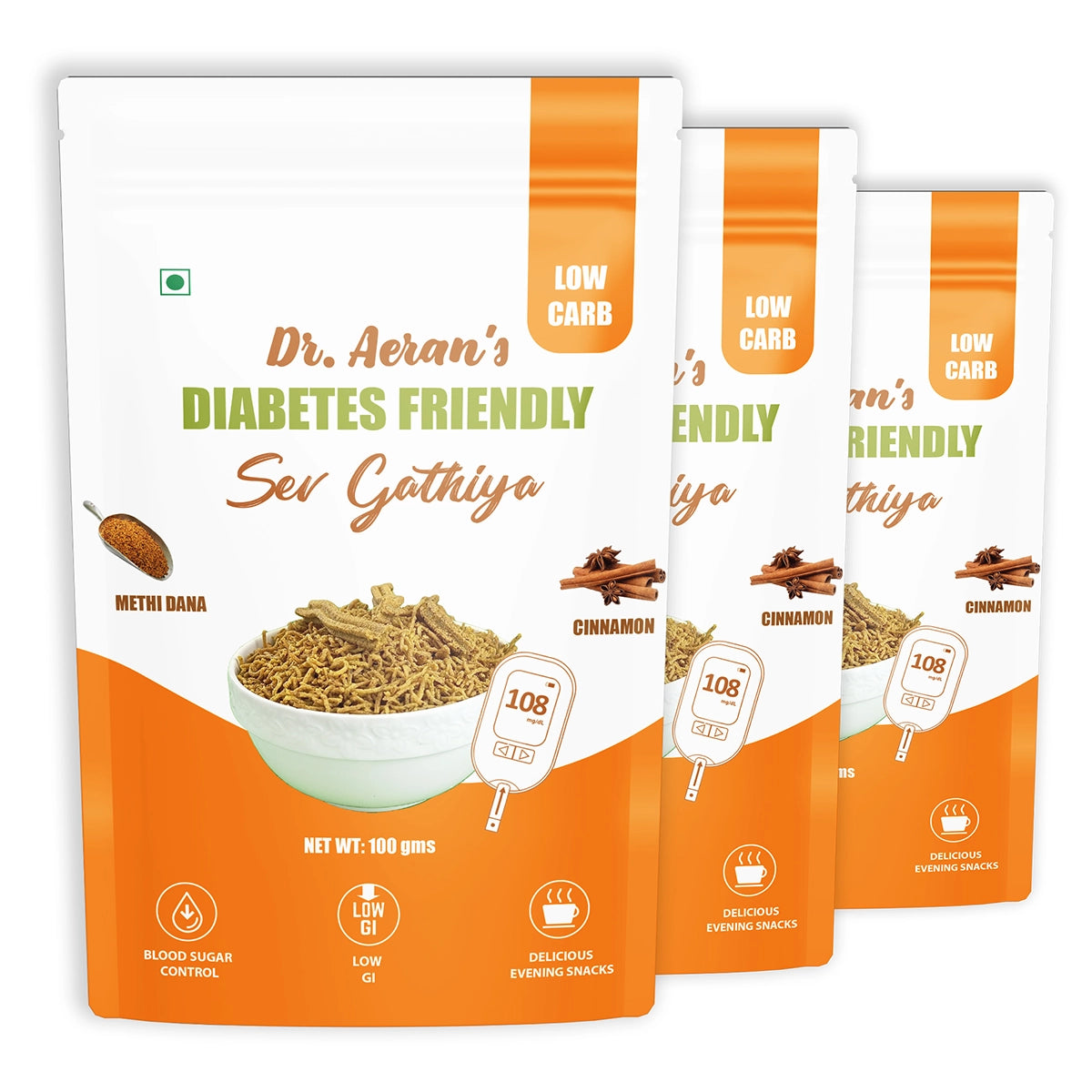 Dr. Aeran’s Diabetes Friendly Sev Gathiya( pack of 3 - 100gm each)