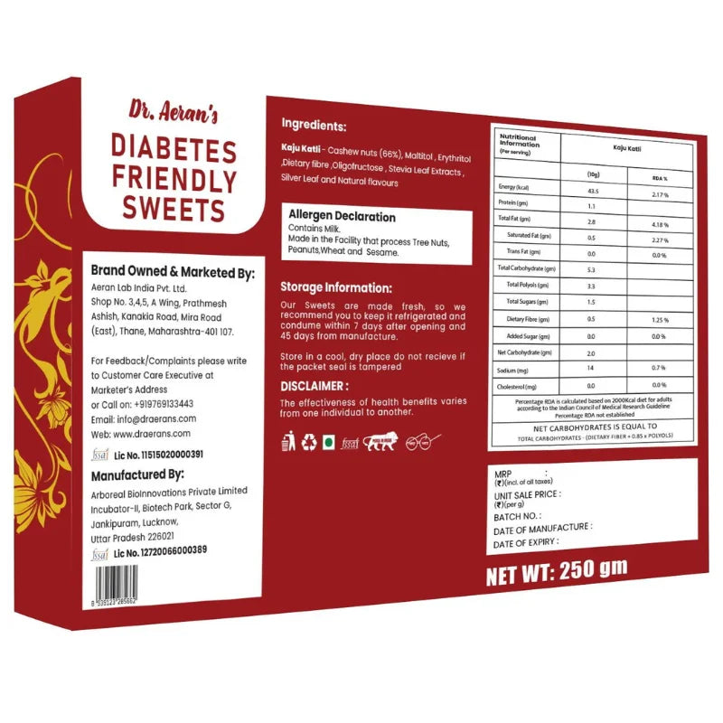 Dr. Aeran’s Diabetes Friendly Kaju Katli (1 PACK – 250gm)