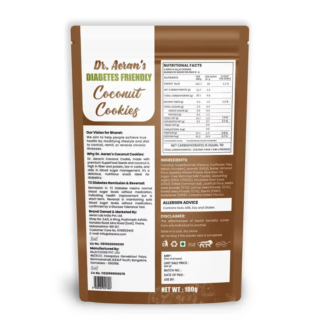 Dr Aeran’s Diabetes Friendly Coconut Cookies - Pack of 3(100gm each)