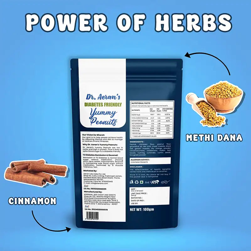 Dr. Aeran’s Diabetes Friendly Yummy Peanuts (Pack Of 3 - 100gm each)