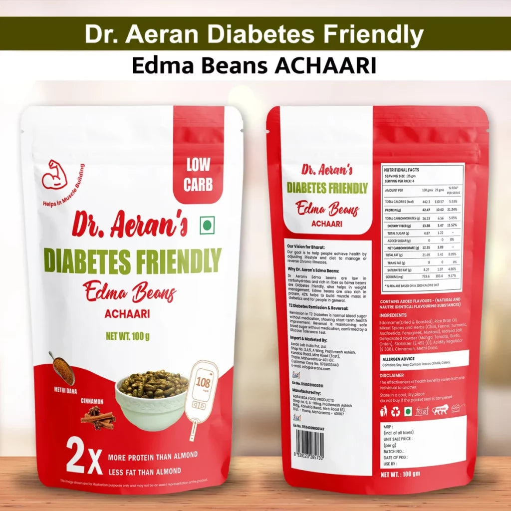 Dr. Aeran’s Diabetes Friendly Edamame Beans – Achaari (pack of 3 - 100gm each)