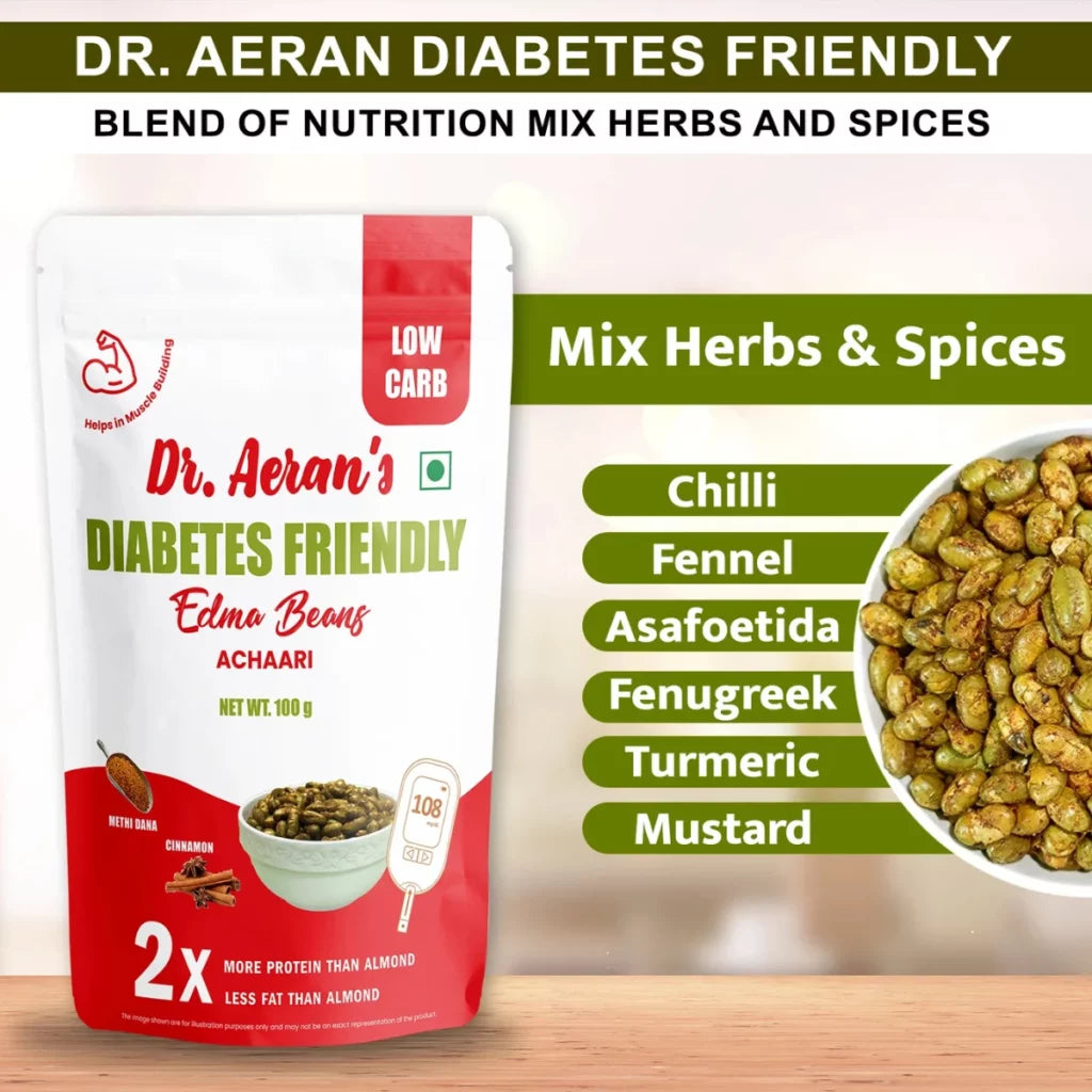 Dr. Aeran’s Diabetes Friendly Edamame Beans – Achaari (pack of 3 - 100gm each)