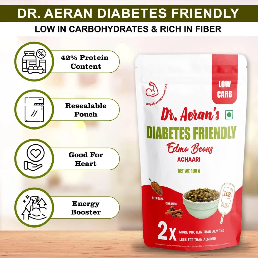 Dr. Aeran’s Diabetes Friendly Edamame Beans – Achaari (pack of 3 - 100gm each)