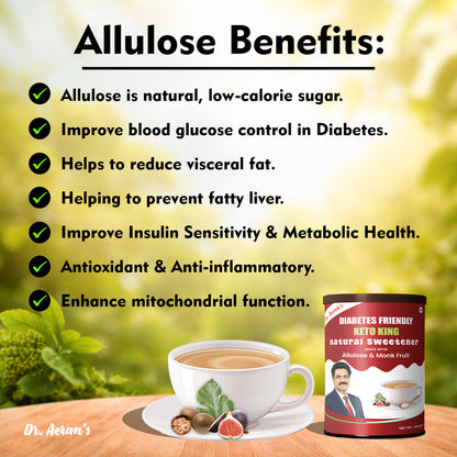 Allulose & Monk Fruit Keto King Natural Low Calorie Sweetener | Zero Sugar Substitute | Diabetes Friendly
