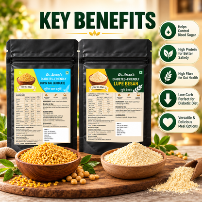 Dr. Aeran's Diabetes-Friendly Lupin Dal & Lupin Besan Combo | High Protein, High Fibre | 2 × 50 g