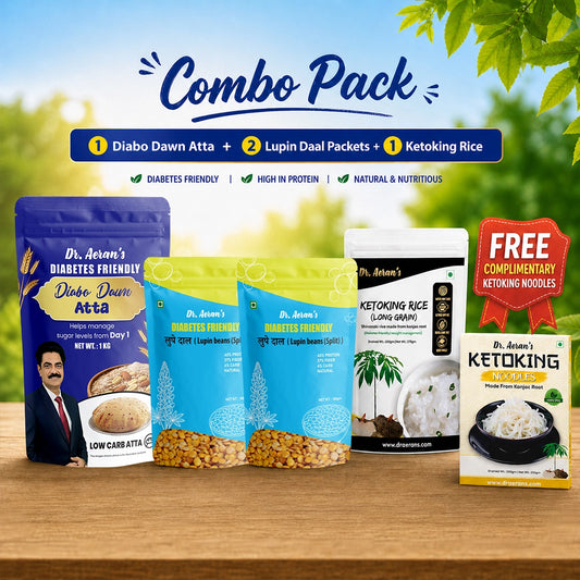 Diabetes-Friendly Combo Pack | 1 Pack Low Carb Atta + 2 pack Lupin Dal + 1 Pack Shirataki Rice + 1 Pack FREE Shirataki Noodles | Blood Sugar Support Bundle