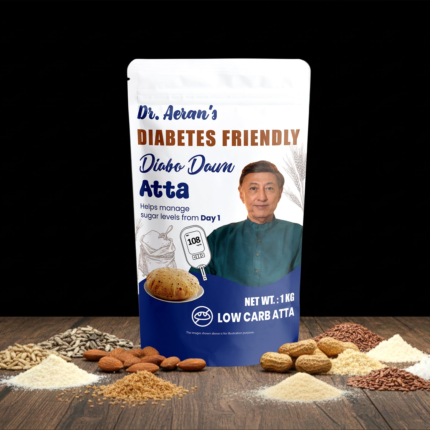 Dr. Aeran’s Diabo Dawn Atta | Low Carb High Fibre Atta | High Protein Flour | No Added Sugar | Suitable for Controlled Carbohydrate Diet