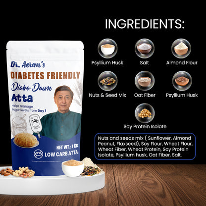 Dr. Aeran’s Diabo Dawn Atta | Low Carb High Fibre Atta | High Protein Flour | No Added Sugar | Suitable for Controlled Carbohydrate Diet