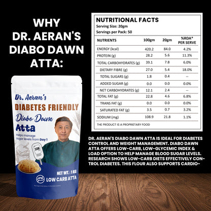 Dr. Aeran’s Diabo Dawn Atta | Low Carb High Fibre Atta | High Protein Flour | No Added Sugar | Suitable for Controlled Carbohydrate Diet