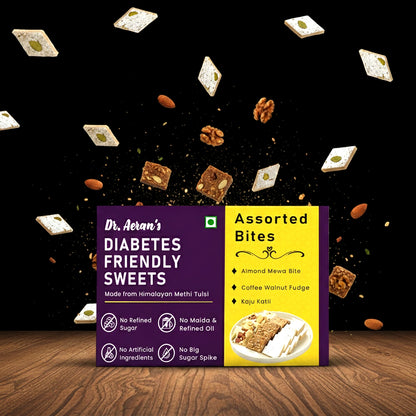 Dr. Aeran’s Sugar Free Sweets Assorted – Almond Barfi, Kaju Katli & Walnut Fudge (250g)