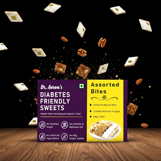 Dr. Aeran’s Sugar Free Sweets Assorted – Almond Barfi, Kaju Katli & Walnut Fudge (250g)