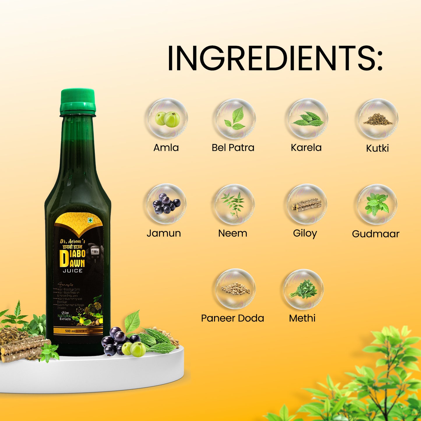 Dr. Aeran’s Diabo Dawn juice (Pack Of 3) | Diabetes care | Amla, Jamun, Karela & 7 more | To help manage blood sugar levels & diabetes