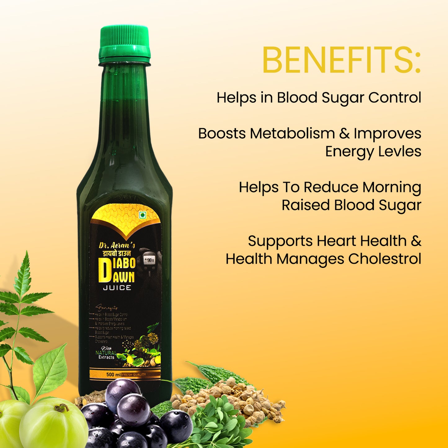 Dr. Aeran’s Diabo Dawn juice (Pack Of 3) | Diabetes care | Amla, Jamun, Karela & 7 more | To help manage blood sugar levels & diabetes