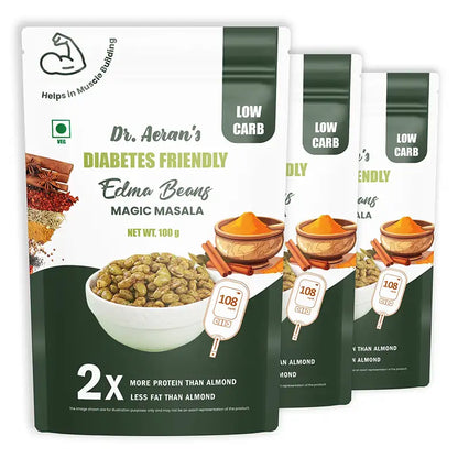 Dr. Aeran’s Diabetes Friendly Edma Beans Masala | Dried & Roasted Edamame(pack of 3 - 100gm each)