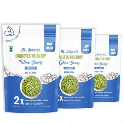 Dr. Aeran’s Diabetes-Friendly Salted Edamame Beans Sea Salt (pack of 3 - 100 g) Dried & Roasted |
