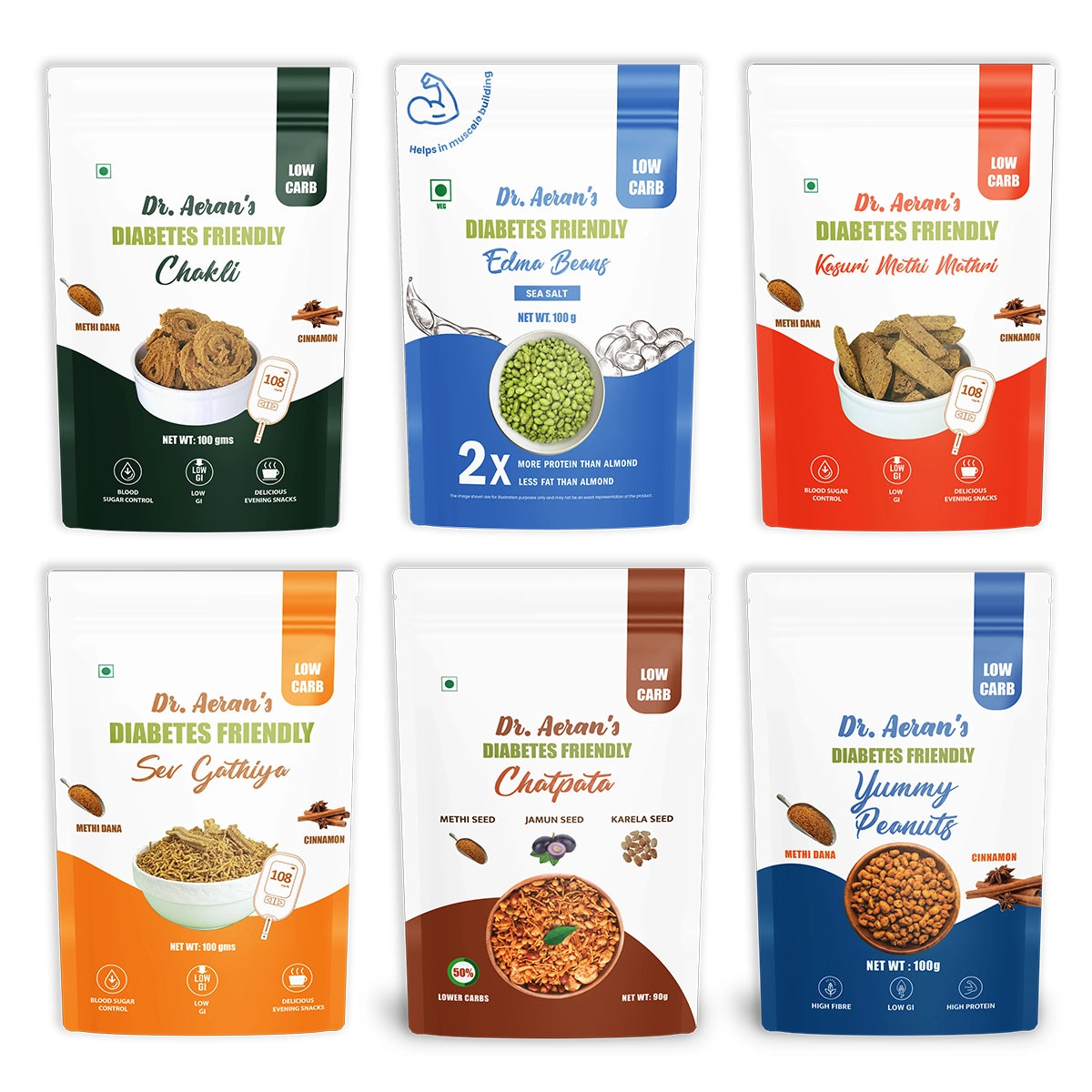 "Dr. Aeran’s Diabetes-Friendly Snacks Combo (Pack of 6 - 100gm each)
