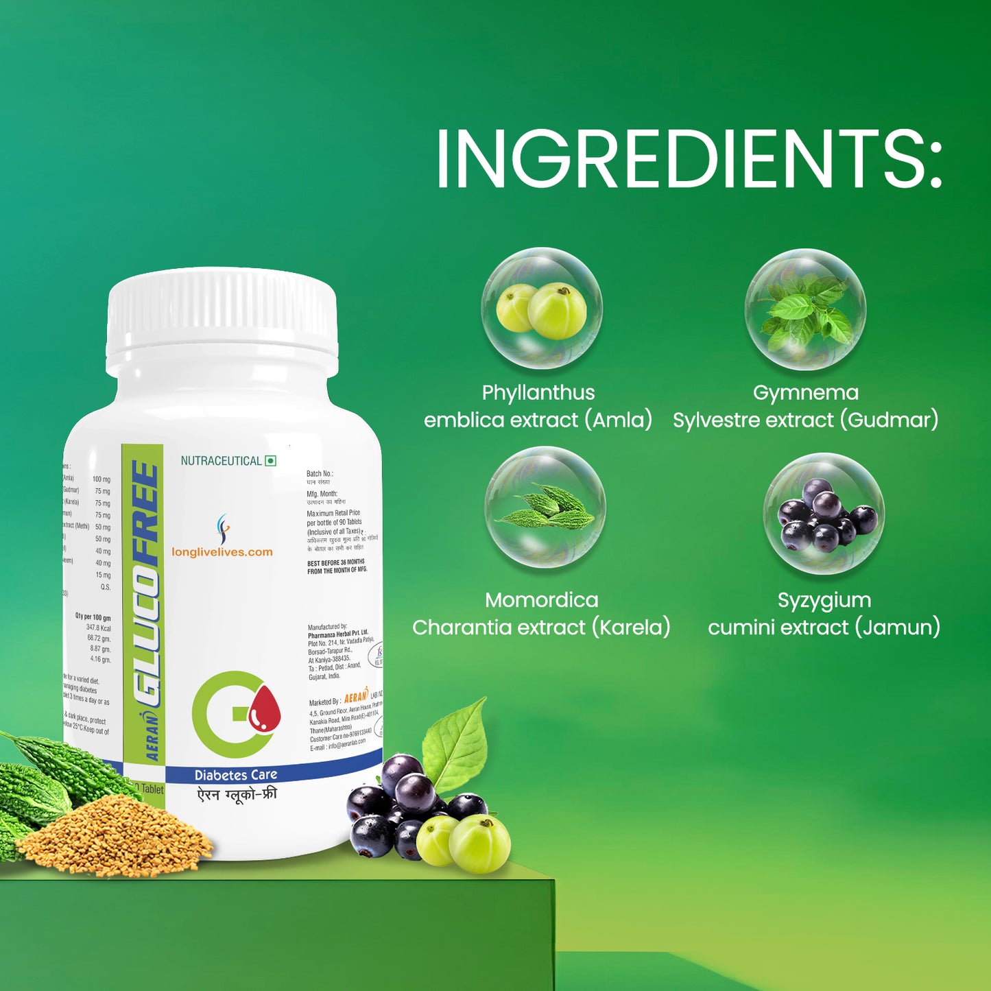 Longlivelives Glucofree – With Amla, Gudmar, Karela, Jamun, Methi and More