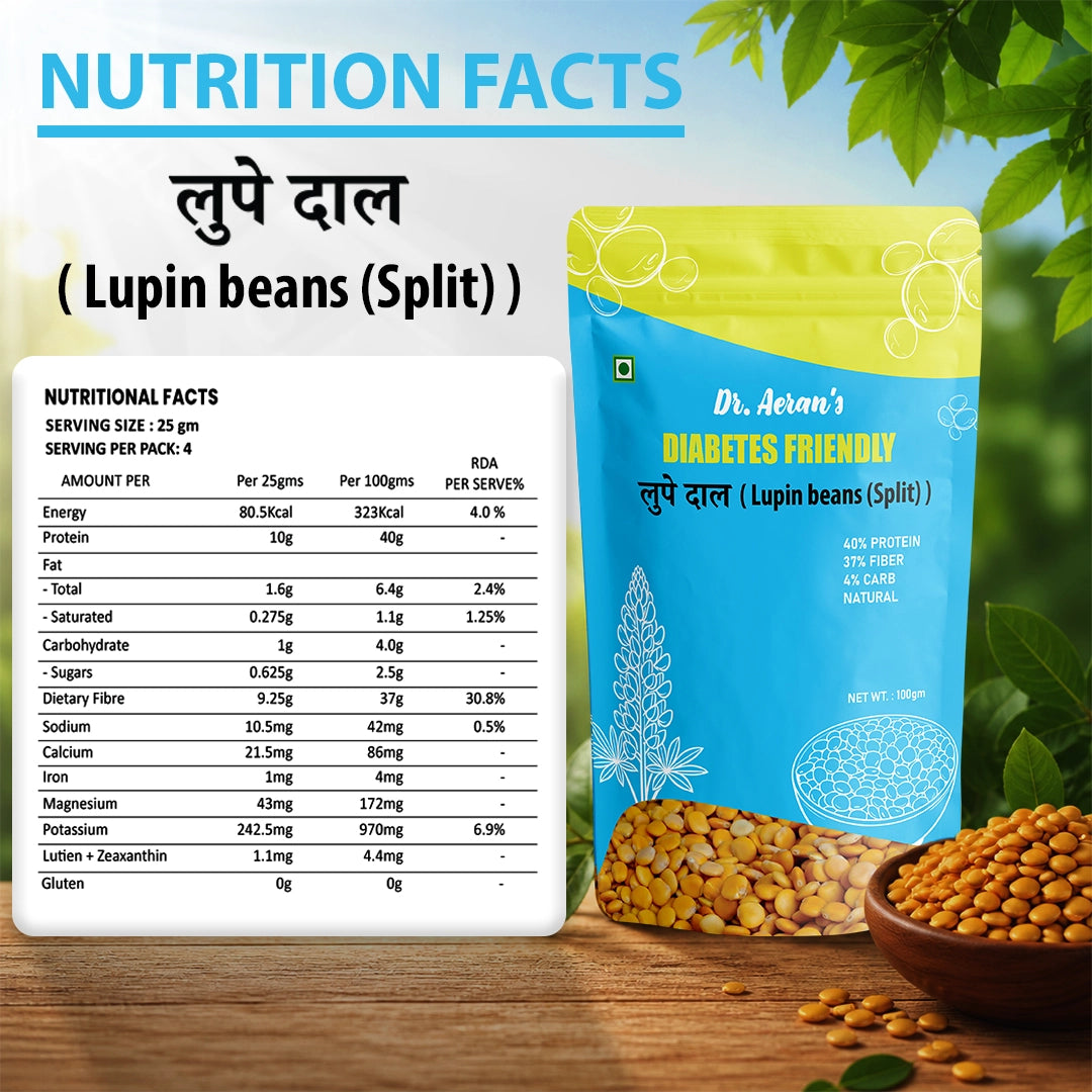 Dr. Aeran’s Lupin Dal 100g (PACK OF 3) | Diabetes Friendly Lupin Dal (Split) – High Protein, High Fiber, Low Carb Superfood
