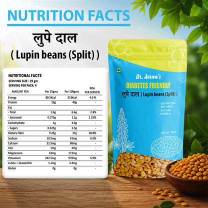 Dr. Aeran’s Lupin Dal 100g (PACK OF 3) | Diabetes Friendly Lupin Dal (Split) – High Protein, High Fiber, Low Carb Superfood