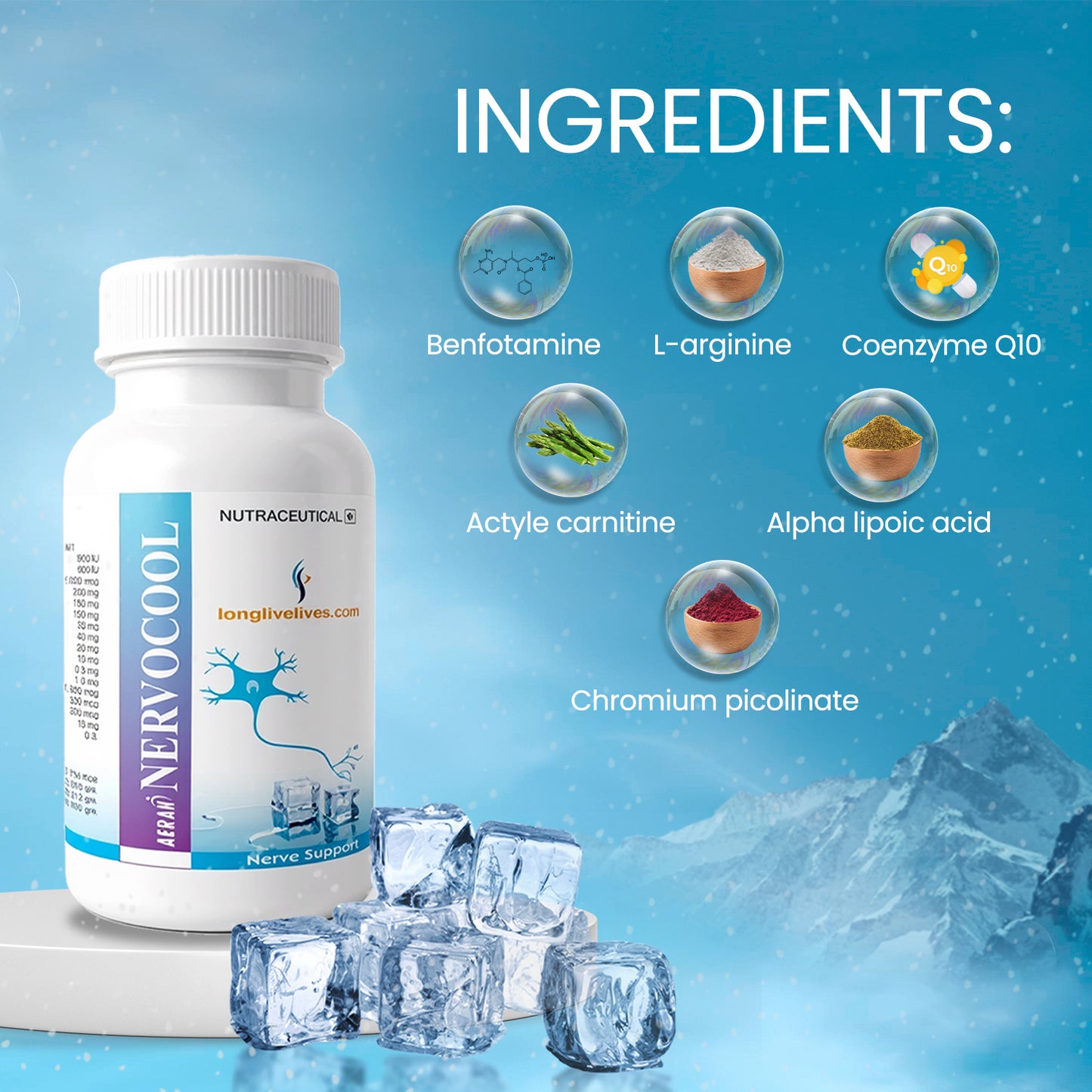 Longlivelives Nervocool | Neuropathy Relief : To reduce tingling and numbness of foot | For Diabetic peripheral neuropathy | Nutritional supplements