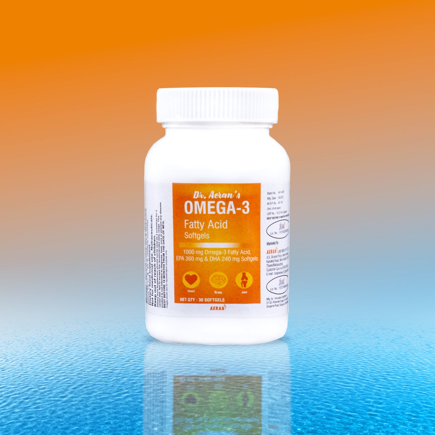 Omega-3 Softgels for Brain, Heart and Joint Health, (1000mg) Fish Oil, EPA (360mg) DHA (240mg), (2 Month Pack Of 60 Capsules)