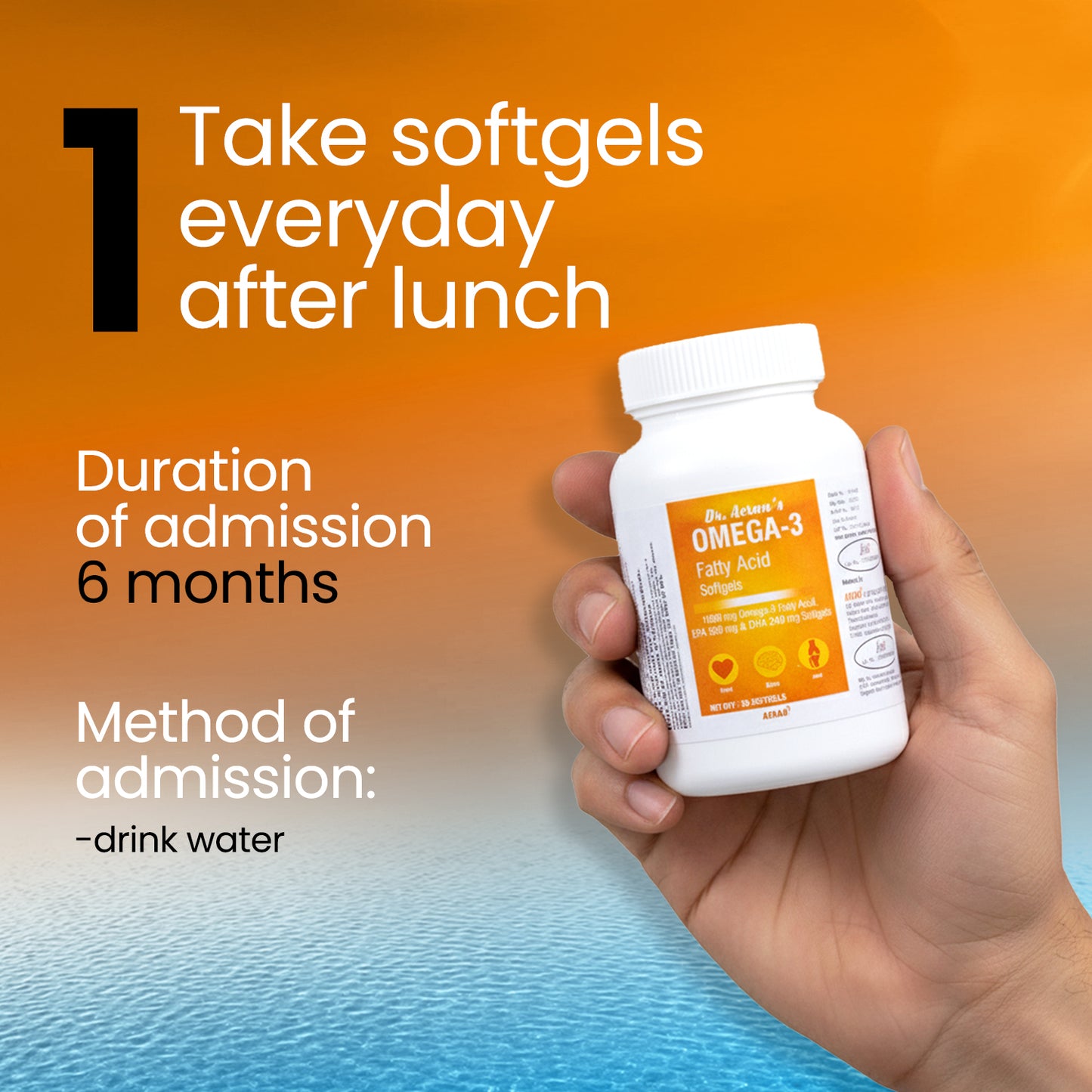 Omega-3 Softgels for Brain, Heart and Joint Health, (1000mg) Fish Oil, EPA (360mg) DHA (240mg), (2 Month Pack Of 60 Capsules)