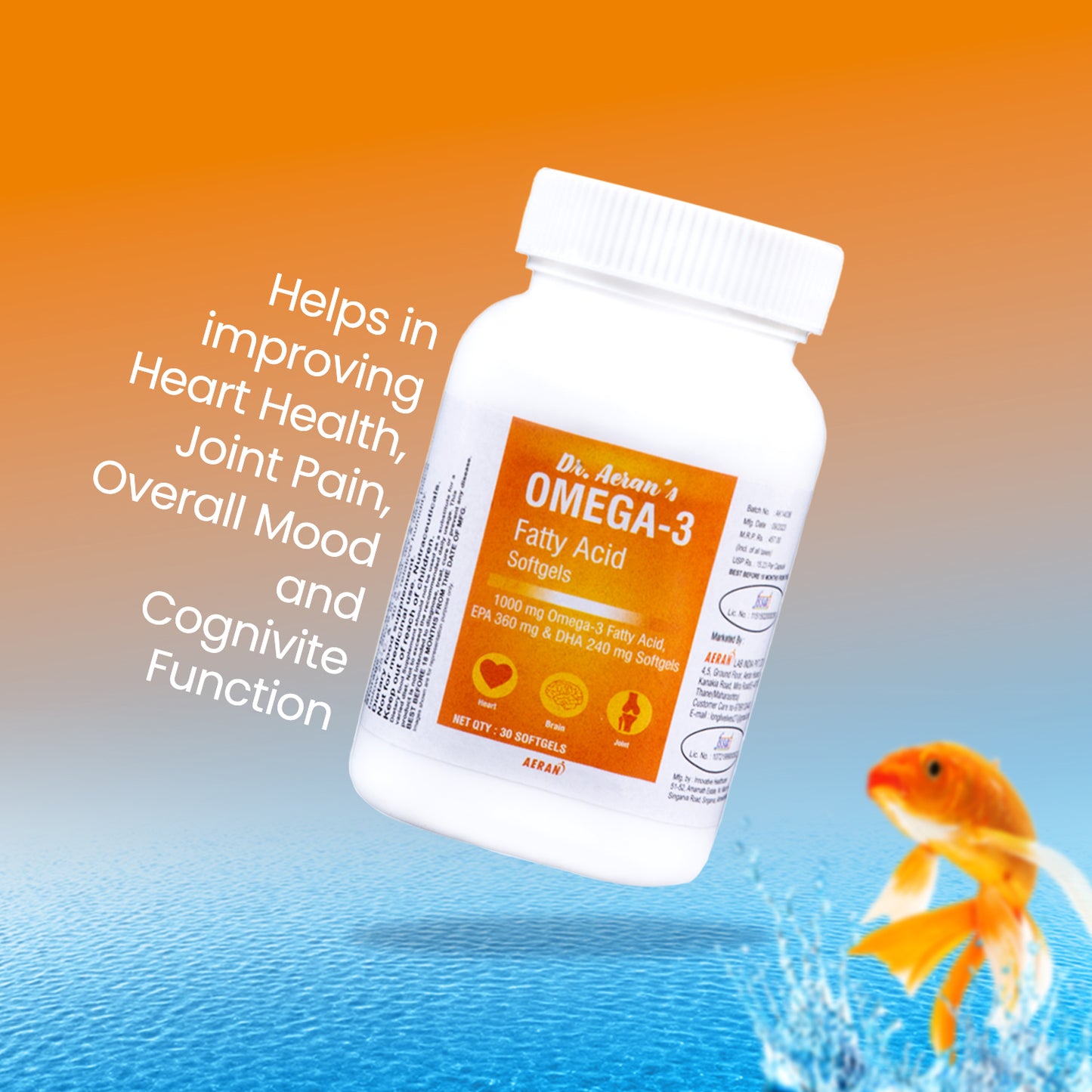 Omega-3 Softgels for Brain, Heart and Joint Health, (1000mg) Fish Oil, EPA (360mg) DHA (240mg), (2 Month Pack Of 60 Capsules)