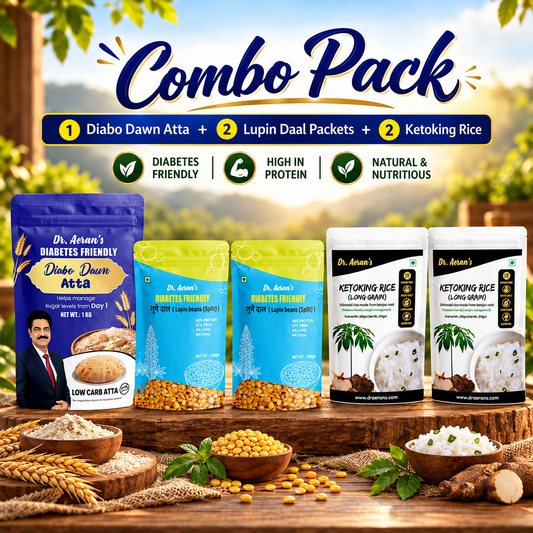 Diabetes-Friendly Combo Pack | 1 Pack Low Carb Atta + 2 pack Lupin Dal + 2 Pack Shirataki Rice | Blood Sugar Support Bundle