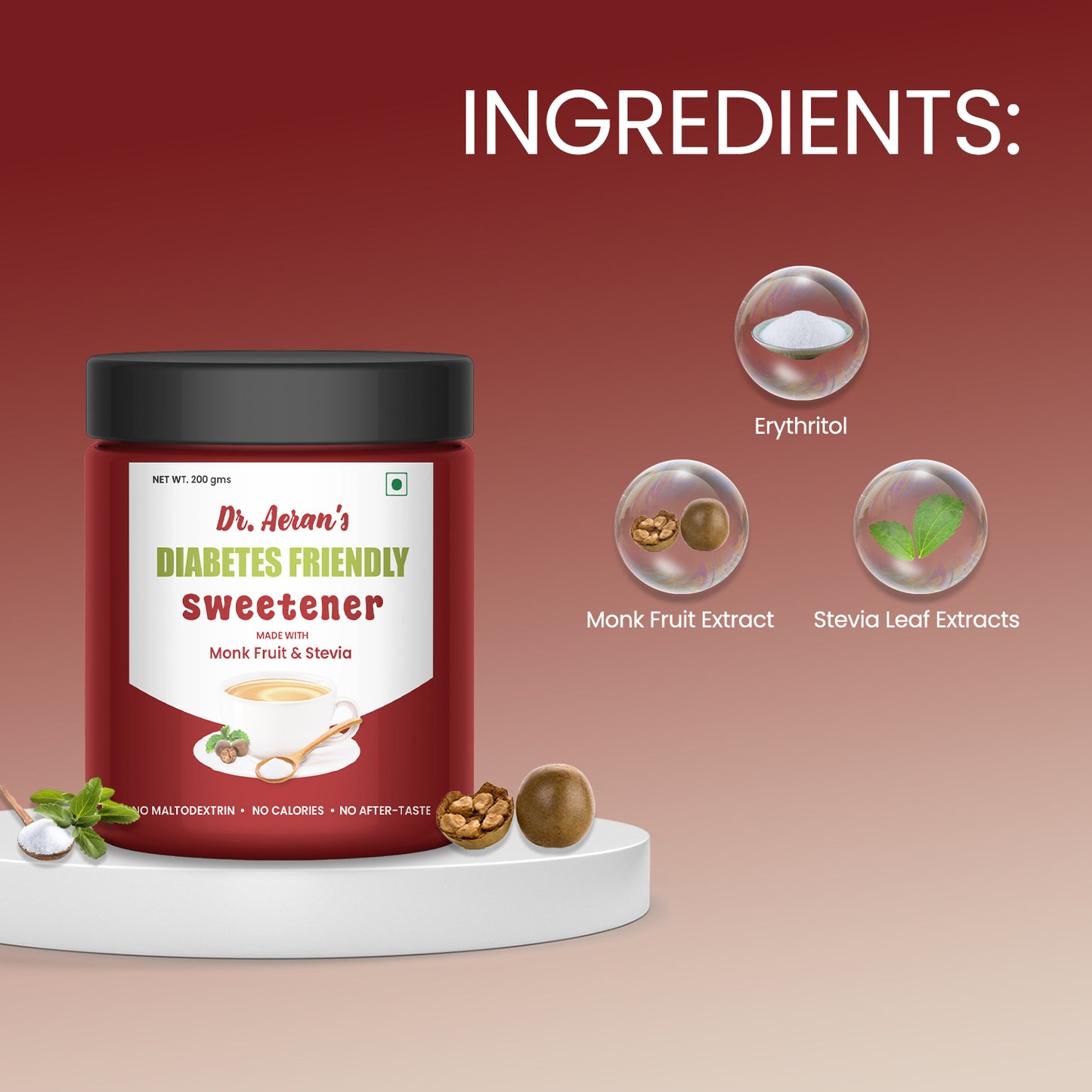 Diabetes Friendly Zero sugar | Monk Fruit Sweetener | 1:1 Sugar replacer | Zero Calories – Zero Carb Keto Friendly