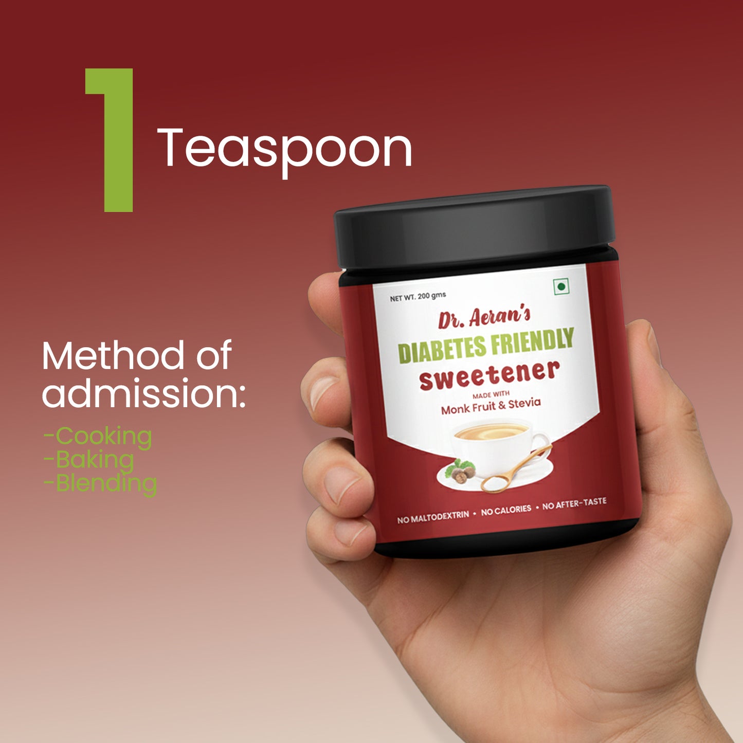 Diabetes Friendly Zero sugar | Monk Fruit Sweetener | 1:1 Sugar replacer | Zero Calories – Zero Carb Keto Friendly