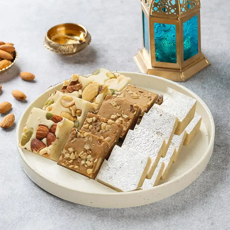Dr. Aeran’s Diabetes Friendly Sweets Assorted Bites | Almond Mewa Barfi, Kaju Katli & Coffee Walnut Fudge ) (250gm pack)