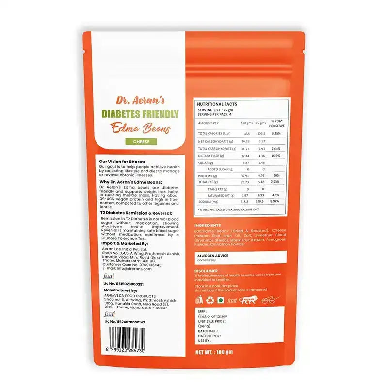 Dr Aeran’s Diabetes Friendly Edma Beans Cheese Flavour(pack of 3 - 10gm each)