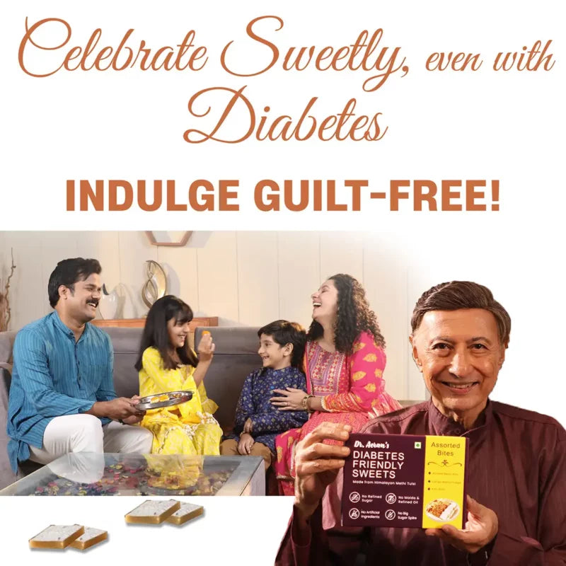 Dr. Aeran’s Diabetes Friendly Sweets Assorted Bites | Almond Mewa Barfi, Kaju Katli & Coffee Walnut Fudge ) (250gm pack)
