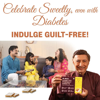 Dr. Aeran’s Diabetes Friendly Sweets Assorted Bites | Almond Mewa Barfi, Kaju Katli & Coffee Walnut Fudge ) (250gm pack)