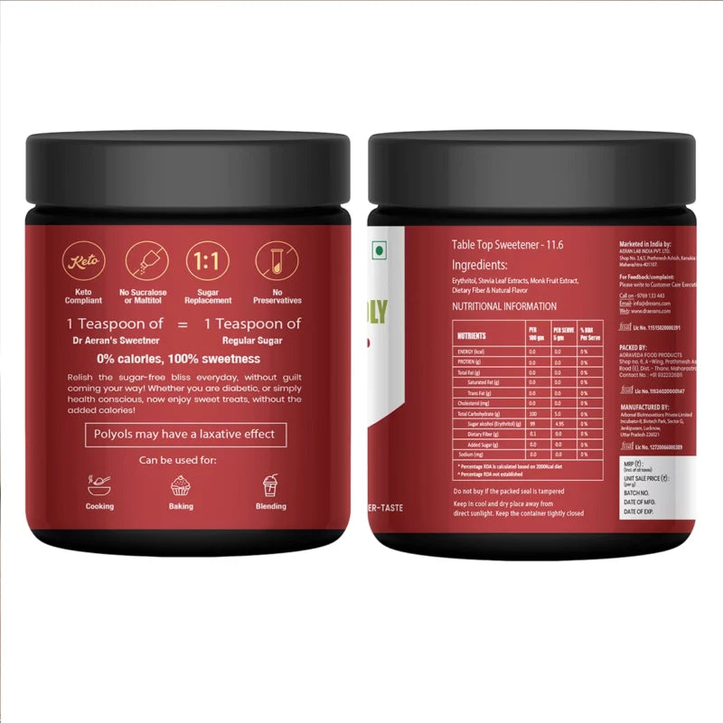 Diabetes Friendly Zero sugar | Monk Fruit Sweetener | 1:1 Sugar replacer | Zero Calories – Zero Carb Keto Friendly