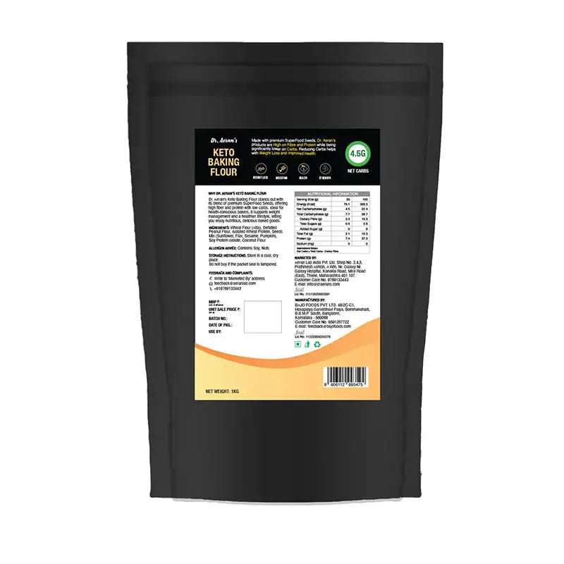 Diabetes-Friendly Keto Baking Flour (1 KG) | Perfect for Keto Cakes, Bread, &amp; Desserts | High Fiber, High Protein | Enjoy Guilt-Free Indulgence product data