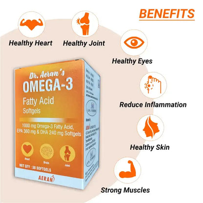 Omega-3 Softgels for Brain, Heart and Joint Health, (1000mg) Fish Oil, EPA (360mg) DHA (240mg), (2 Month Pack Of 60 Capsules)