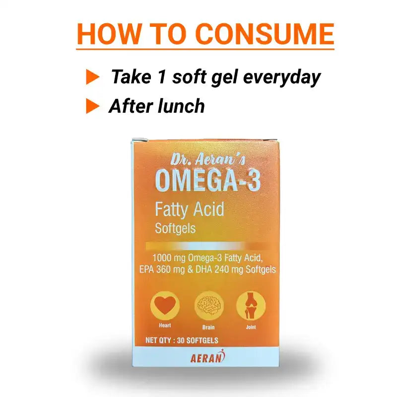 Omega-3 Softgels for Brain, Heart and Joint Health, (1000mg) Fish Oil, EPA (360mg) DHA (240mg), (2 Month Pack Of 60 Capsules)