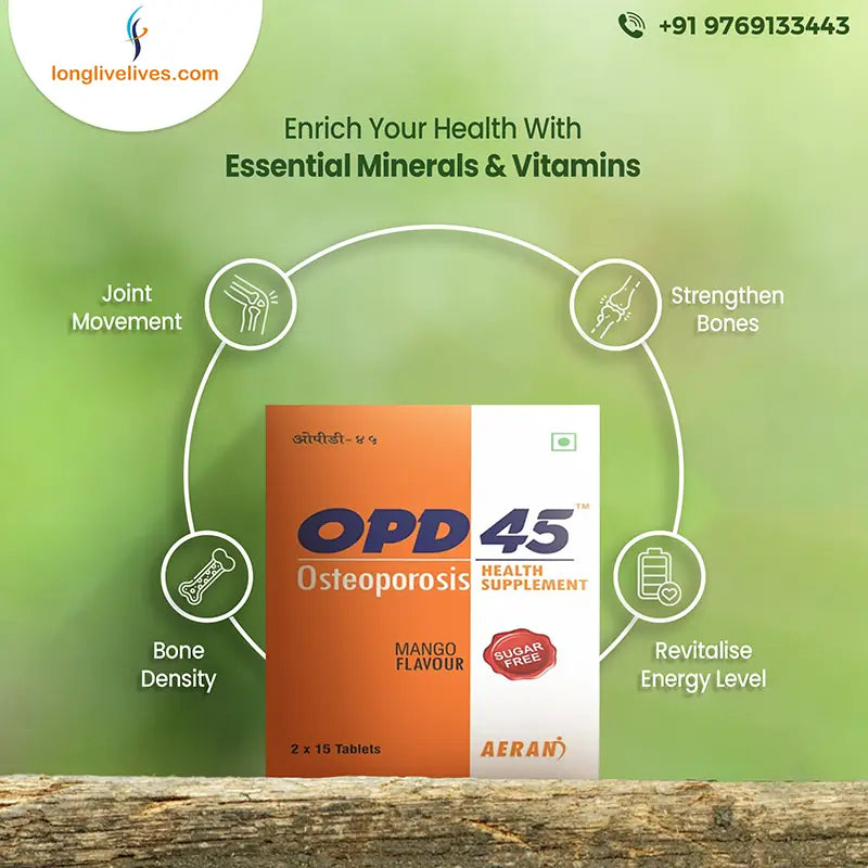 Ayurvedic OPD 45 Osteoporosis Medicine for Bone Strength | Bone Health | 8 Vitamins &amp; 12 Minerals | Support Strong Bones, Joints &amp; Muscles | Improve Bone Mass Density | (Veg) Mango Flavour